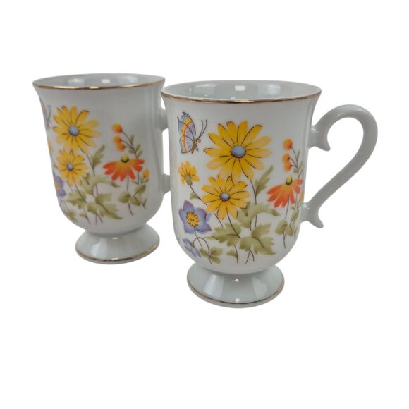 Royal Princess Fine Porcelain Mugs Floral Butterfly Design Gold Trim Japan 2 mug - Picture 1 of 9